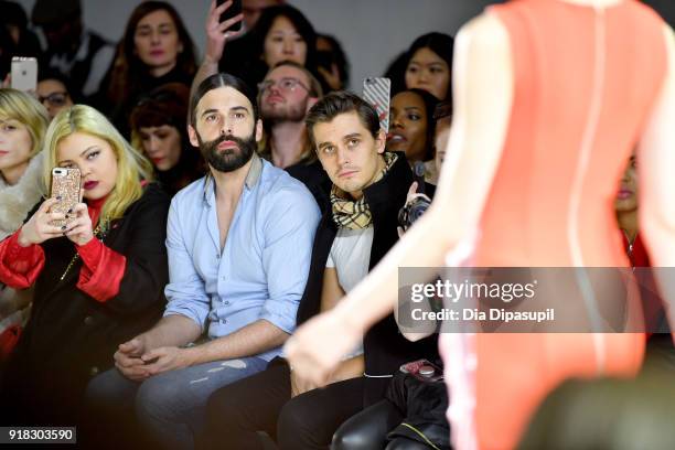 Television personalities Jonathan van Ness and Antoni Porowski attend the Marcel Ostertag front row during New York Fashion Week: The Shows at...