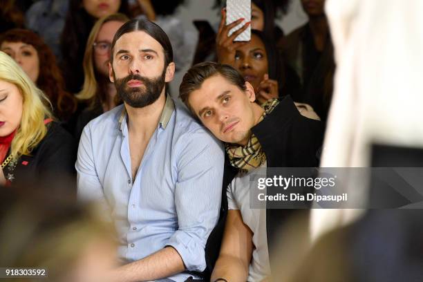 Television personalities Jonathan van Ness and Antoni Porowski attend the Marcel Ostertag front row during New York Fashion Week: The Shows at...