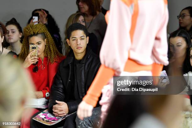 Actor Jeremy L. Carver attends the Marcel Ostertag front row during New York Fashion Week: The Shows at Gallery II at Spring Studios on February 14,...