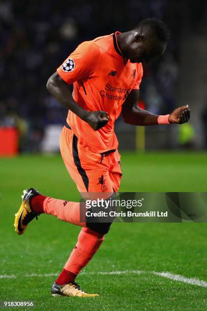 Sadio Mane of Liverpool celebrates scoring his sides fifth goal during the UEFA Champions League Round of 16 First Leg match between FC Porto and...