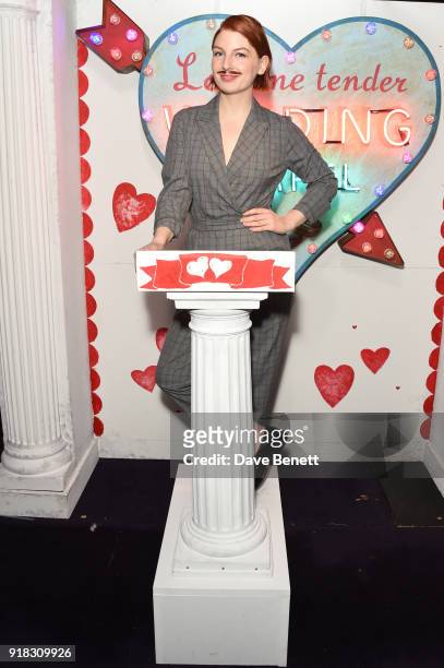 Alice Levine attends the 'Valentines is a Drag' party, in association with the dating app Bumble, at Loulou's on February 14, 2018 in London, England.