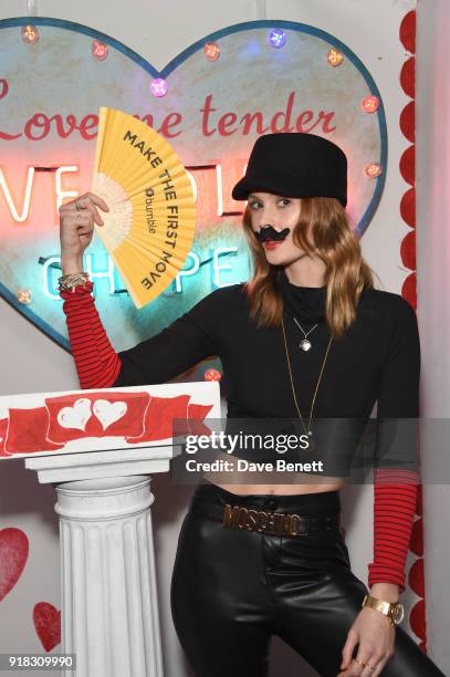 Charlotte de Carle attends the 'Valentines is a Drag' party, in association with the dating app Bumble, at Loulou's on February 14, 2018 in London,...