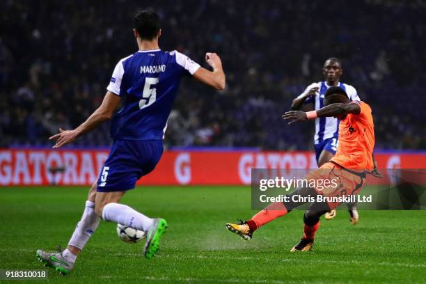 Sadio Mane of Liverpool scores his sides fifth goal during the UEFA Champions League Round of 16 First Leg match between FC Porto and Liverpool at...