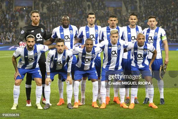 Porto team Porto's Portuguese goalkeeper Jose Sa, Porto's Malian striker Moussa Marega, Porto's Spanish defender Ivan Marcano, Porto's Brazilian...