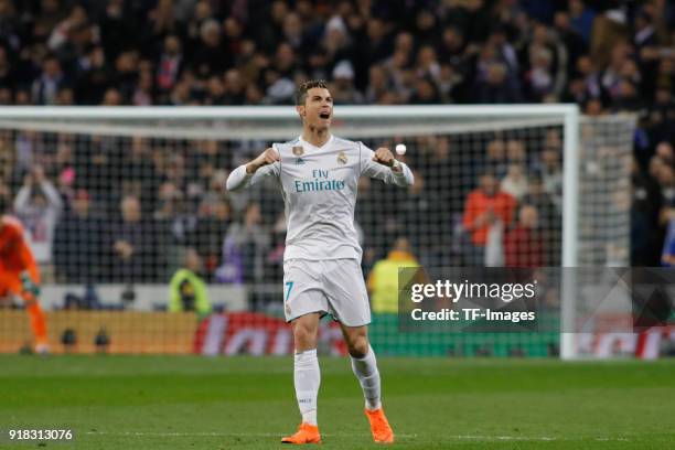 During the UEFA Champions League Round of 16 First Leg match between Real Madrid and Paris Saint-Germain at Bernabeu on February 14, 2018 in Madrid,...