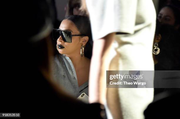 LaLa Anthony attends the Esteban Cortazar front row during New York Fashion Week: The Shows at Gallery I at Spring Studios on February 14, 2018 in...