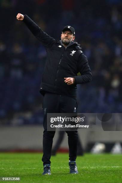 Jurgen Klopp, Manager of Liverpool celebrates after winning the UEFA Champions League Round of 16 First Leg match between FC Porto and Liverpool at...