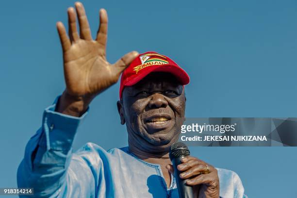 Picture taken on September 2 shows Zimbabwean opposition leader Morgan Tsvangirai addresses a crowd gathered during his last opposition rally at...