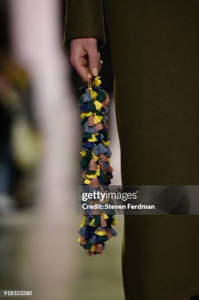 Model walks the runway during the Esteban Cortazar Fall 2018 Runway Show at Spring Studios on February 14, 2018 in New York City.