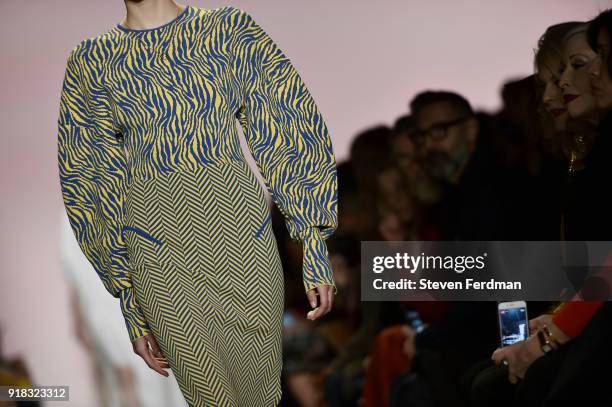 Model walks the runway during the Esteban Cortazar Fall 2018 Runway Show at Spring Studios on February 14, 2018 in New York City.