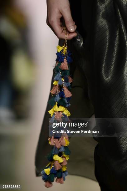 Model walks the runway during the Esteban Cortazar Fall 2018 Runway Show at Spring Studios on February 14, 2018 in New York City.