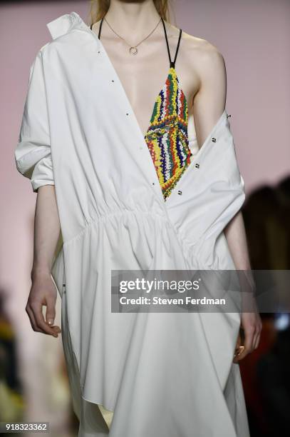 Model walks the runway during the Esteban Cortazar Fall 2018 Runway Show at Spring Studios on February 14, 2018 in New York City.