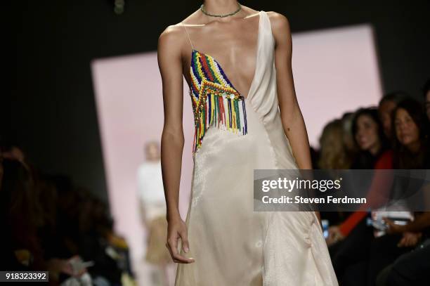 Model walks the runway during the Esteban Cortazar Fall 2018 Runway Show at Spring Studios on February 14, 2018 in New York City.