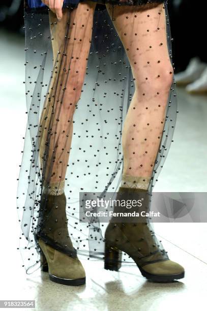 Model walks the runway for Marcel Ostertag, shoe detail, during New York Fashion Week: The Shows at Gallery II at Spring Studios on February 14, 2018...