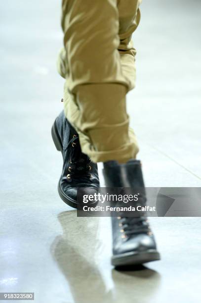 Model walks the runway for Marcel Ostertag, shoe detail, during New York Fashion Week: The Shows at Gallery II at Spring Studios on February 14, 2018...