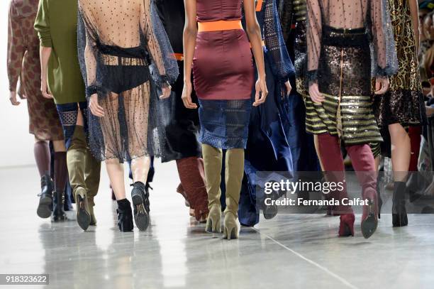 Model walks the runway for Marcel Ostertag, shoe detail, during New York Fashion Week: The Shows at Gallery II at Spring Studios on February 14, 2018...