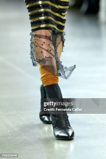 Model walks the runway for Marcel Ostertag, shoe detail, during New York Fashion Week: The Shows at Gallery II at Spring Studios on February 14, 2018...