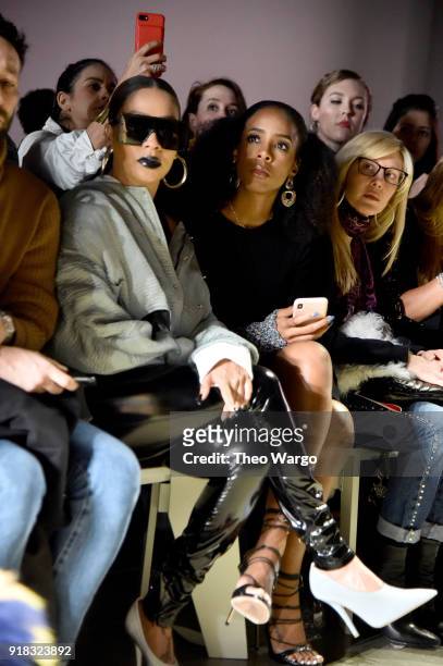 LaLa Anthony and Kelly Rowland attend the Esteban Cortazar front row during New York Fashion Week: The Shows at Gallery I at Spring Studios on...