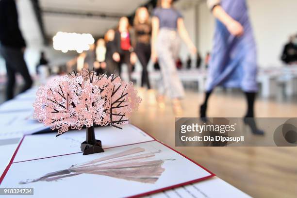 View of the LovePop cards on display during the Leanne Marshall front row during New York Fashion Week: The Shows at Gallery II at Spring Studios on...