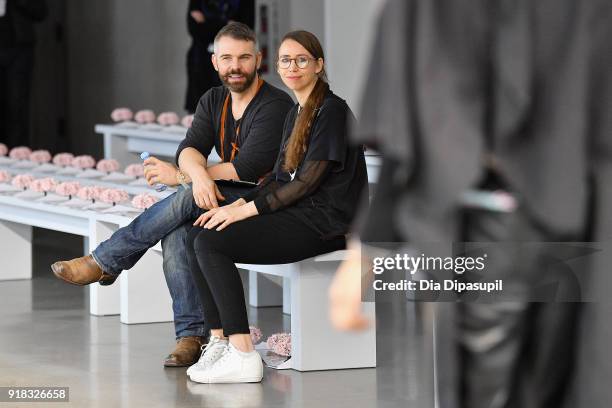 Designer Leanne Marshall watches the rehearsal during the Leanne Marshall front row during New York Fashion Week: The Shows at Gallery II at Spring...