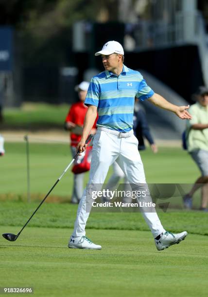 Jordan Spieth comeptes during the Pro-Am of the Genesis Open at the Riviera Country Club on February 14, 2018 in Pacific Palisades, California.