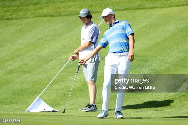 Jordan Spieth comeptes during the Pro-Am of the Genesis Open at the Riviera Country Club on February 14, 2018 in Pacific Palisades, California.