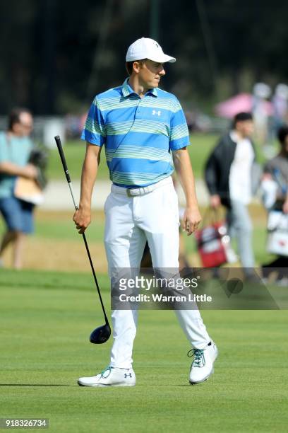 Jordan Spieth comeptes during the Pro-Am of the Genesis Open at the Riviera Country Club on February 14, 2018 in Pacific Palisades, California.