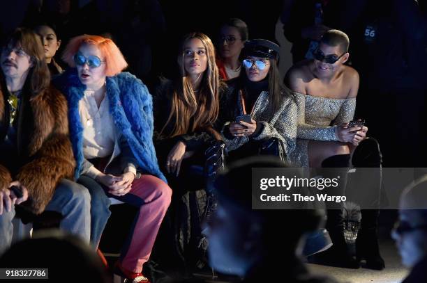 Recording artist Casey Spooner, artist K8 Hardy, Elisa Johnson and EJ Johnson attend the Laquan Smith front row during New York Fashion Week: The...