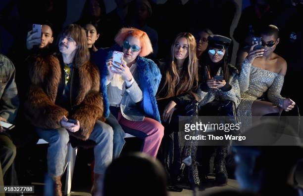 Recording artist Casey Spooner, artist K8 Hardy, Elisa Johnson and EJ Johnson attend the Laquan Smith front row during New York Fashion Week: The...