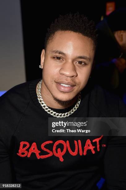 Actor Rotimi attends the Laquan Smith front row during New York Fashion Week: The Shows at Gallery I at Spring Studios on February 14, 2018 in New...