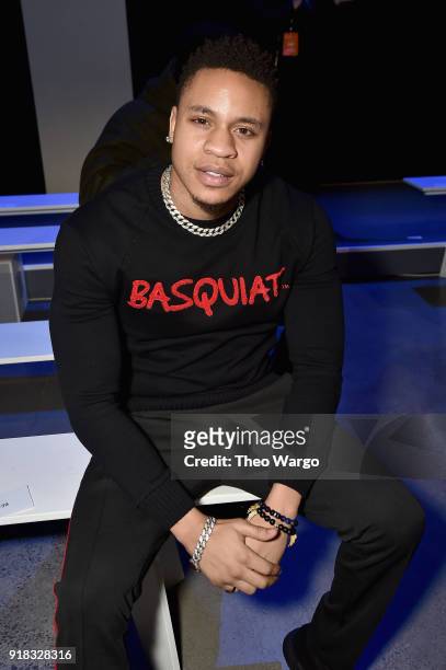 Actor Rotimi attends the Laquan Smith front row during New York Fashion Week: The Shows at Gallery I at Spring Studios on February 14, 2018 in New...