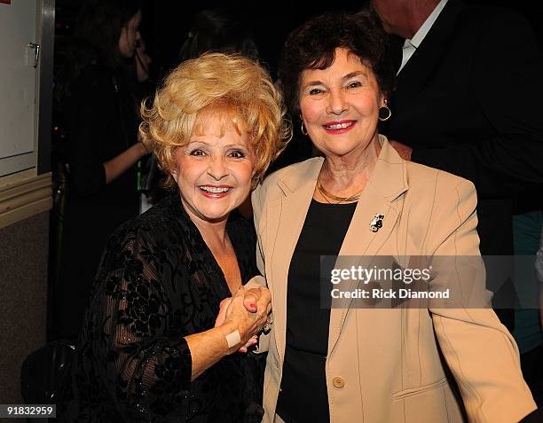 Singer Brenda Lee and honoree Joan Saltell attend the IEBA 2009 Honors at Ryman Auditorium on October 12, 2009 in Nashville, Tennessee.