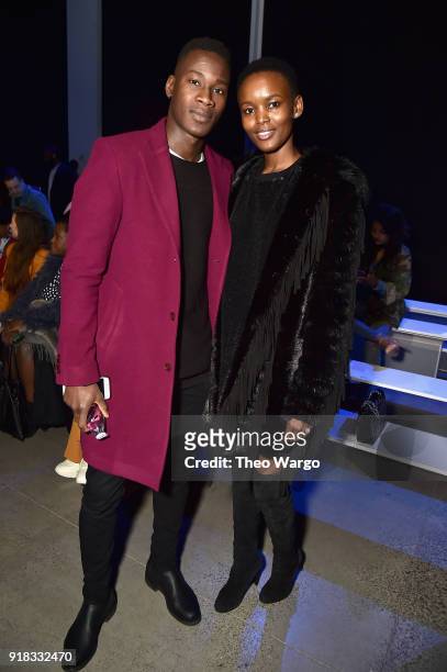 Models David Agbodji and Flaviana Matata attend the Laquan Smith front row during New York Fashion Week: The Shows at Gallery I at Spring Studios on...