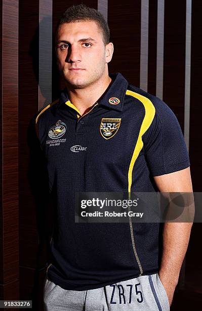 Robbie Farrah of the Kangaroos poses for a portrait during an Australian Kangaroos media session at Pullman Hotel on October 13, 2009 in Sydney,...