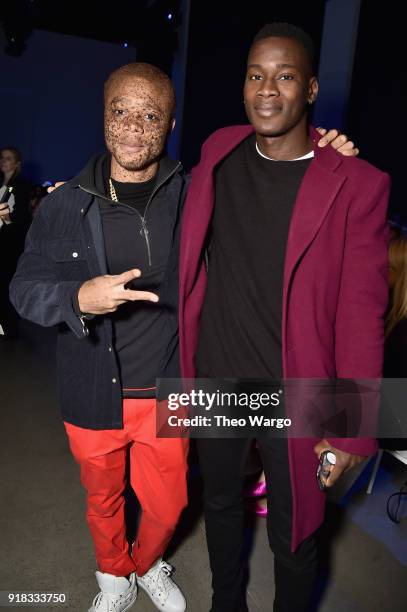 Models Ralph Souffrant and David Agbodji attend the Laquan Smith front row during New York Fashion Week: The Shows at Gallery I at Spring Studios on...