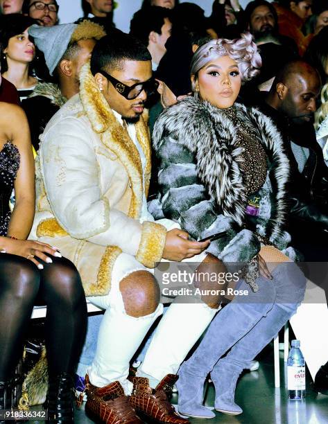 Lil Kim sits Front Row at The Blonds Runway Show at Spring Studios on February 13, 2018 in New York City.