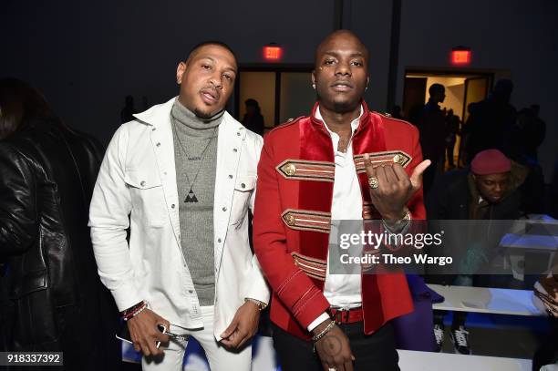 Young Paris and a guest attend the Laquan Smith front row during New York Fashion Week: The Shows at Gallery I at Spring Studios on February 14, 2018...