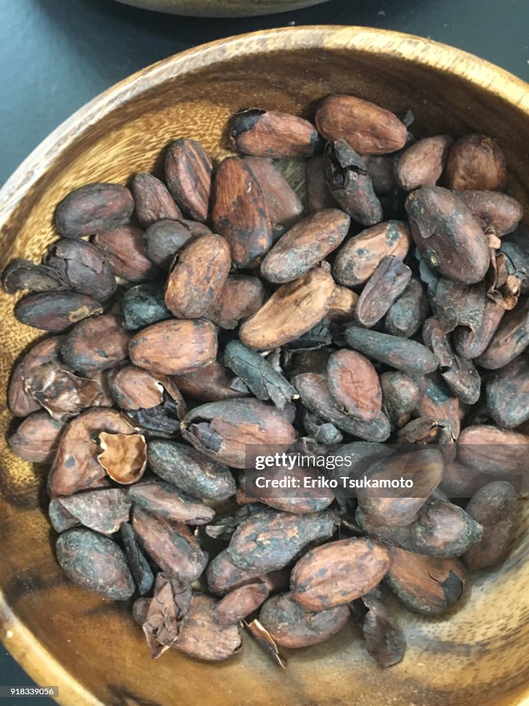 Cacao beans in a bowl