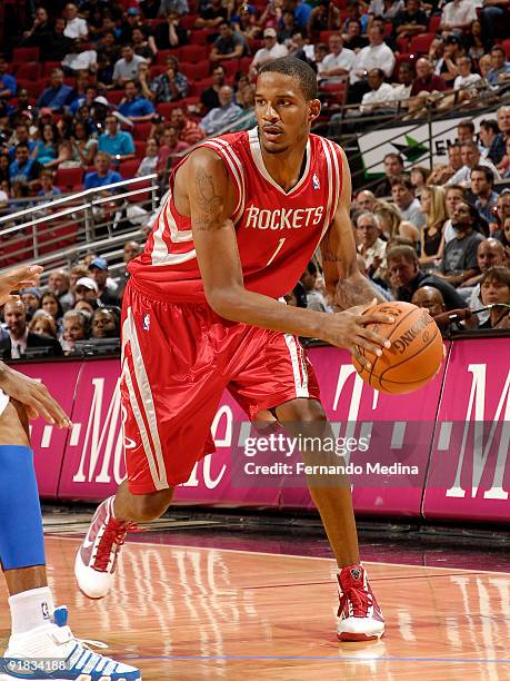 Houston Rockets forward Trevor Ariza moves the ball against the Orlando Magic during a pre-season game on October 9, 2009 at Amway Arena in Orlando,...