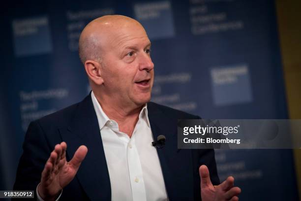 David Solomon, co-president and co-chief operating officer of Goldman Sachs Group Inc., speaks during a Bloomberg Television interview at the Goldman...