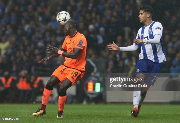 Liverpool forward Sadio Mane from Senegal with FC Porto defender Diego Reyes from Mexico in action during the UEFA Champions League Round of 16 -...