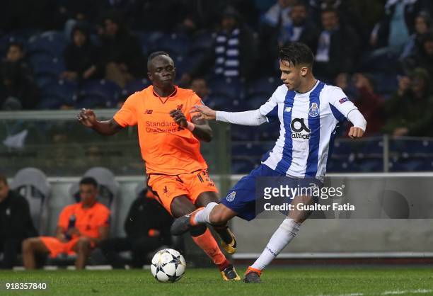 Porto defender Diego Reyes from Mexico with Liverpool forward Sadio Mane from Senegal in action during the UEFA Champions League Round of 16 - First...