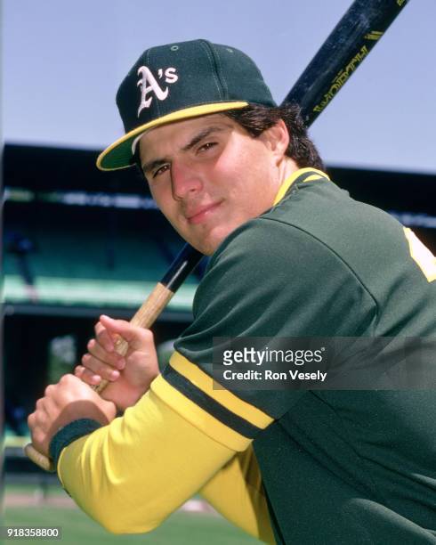 Jose Canseco of the Oakland Athletics poses for a photo prior to an MLB game against the Chicago White Sox at Comiskey Park in Chicago, Illinois...