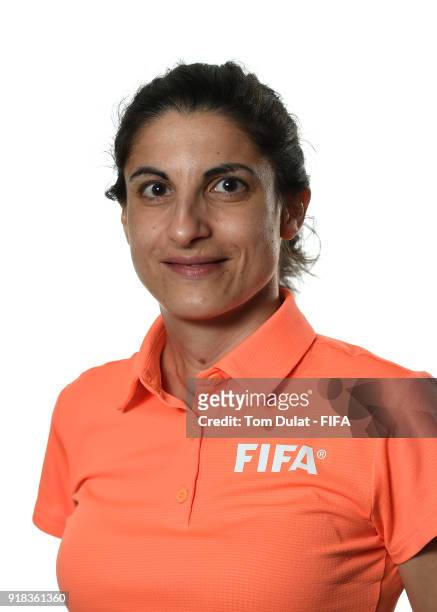 Riem Hussein of Germany poses for photographs during the FIFA Women's Referee Seminar on February 14, 2018 in Doha, Qatar.