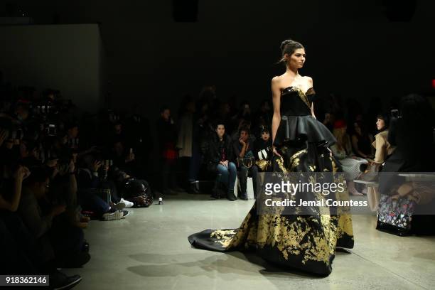 Model walks the runway during the Irina Vitjaz front row during New York Fashion Week: The Shows at Gallery I at Spring Studios on February 14, 2018...