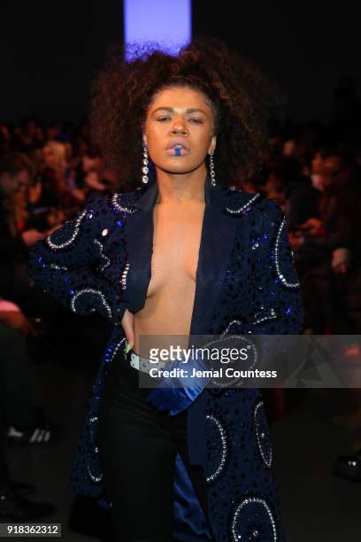 Madison Rose attends the Irina Vitjaz front row during New York Fashion Week: The Shows at Gallery I at Spring Studios on February 14, 2018 in New...