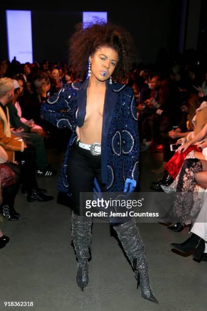 Madison Rose attends the Irina Vitjaz front row during New York Fashion Week: The Shows at Gallery I at Spring Studios on February 14, 2018 in New...