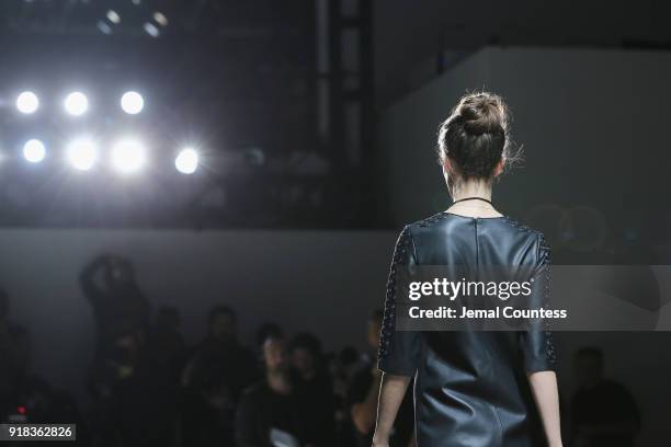 Models walk the runway during the Irina Vitjaz front row during New York Fashion Week: The Shows at Gallery I at Spring Studios on February 14, 2018...