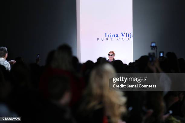 Designer Irina Vitjaz walks the runway at the Irina Vitjaz runway show during New York Fashion Week: The Shows at Gallery I at Spring Studios on...