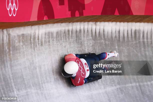 Matt Antoine of the United States slides during the Men's Skeleton heats on day six of the PyeongChang 2018 Winter Olympic Games at the Olympic...